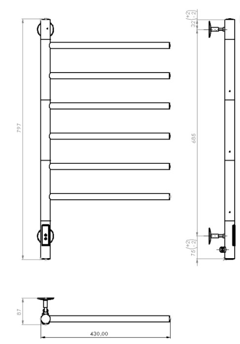 Полотенцесушитель электрический Vincea черный, VTD-1S2CBE