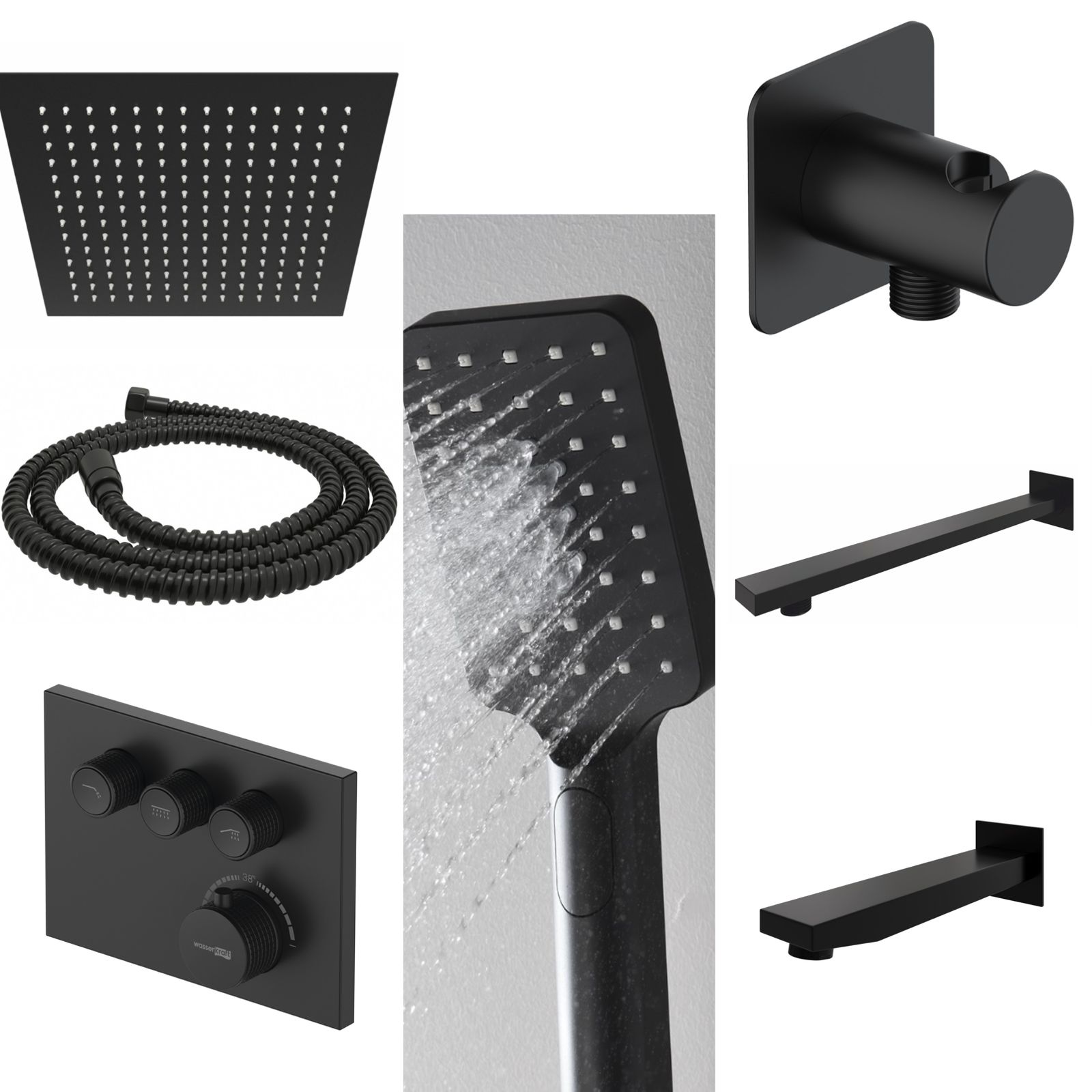 Встраиваемый комплект для ванны с верхней душевой насадкой, лейкой и изливом A7458.219.162.302.240.130.220 Thermo, A7458.219.162.302.240.130.220Thermo