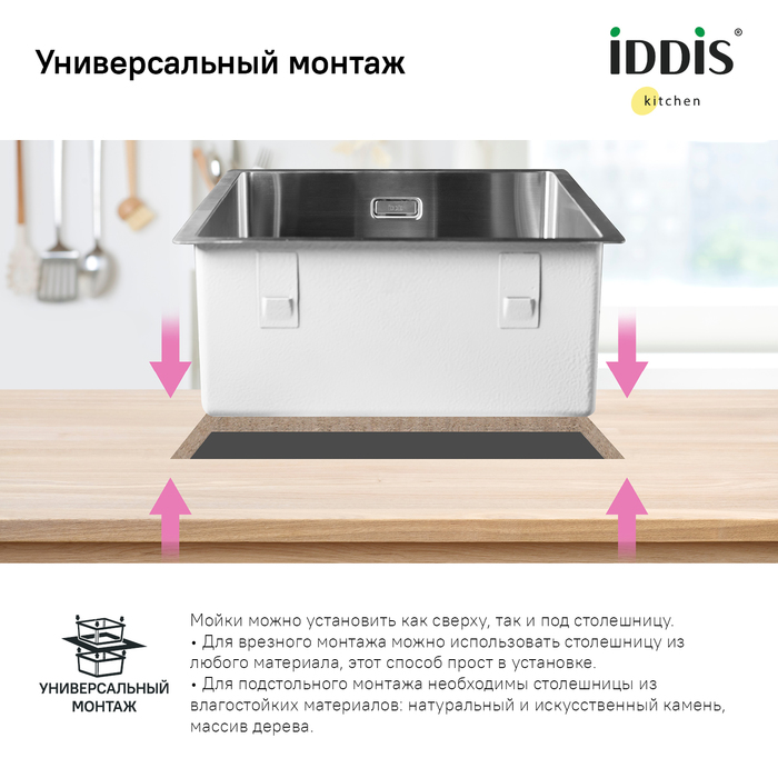 Мойка для подстольного монтажа, Edifice, IDDIS, EDI44S0i77
