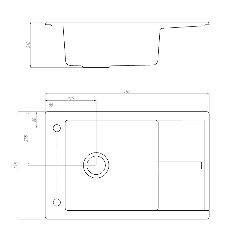 Мойка для кухни из литого мрамора Aquaton Делия 78 прямоугольная с крылом серая 1A715132DE230