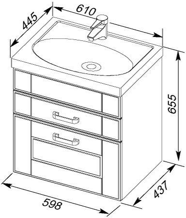 Тумба с раковиной Aquanet Рондо 60 черный антик (2 ящика), 00212729