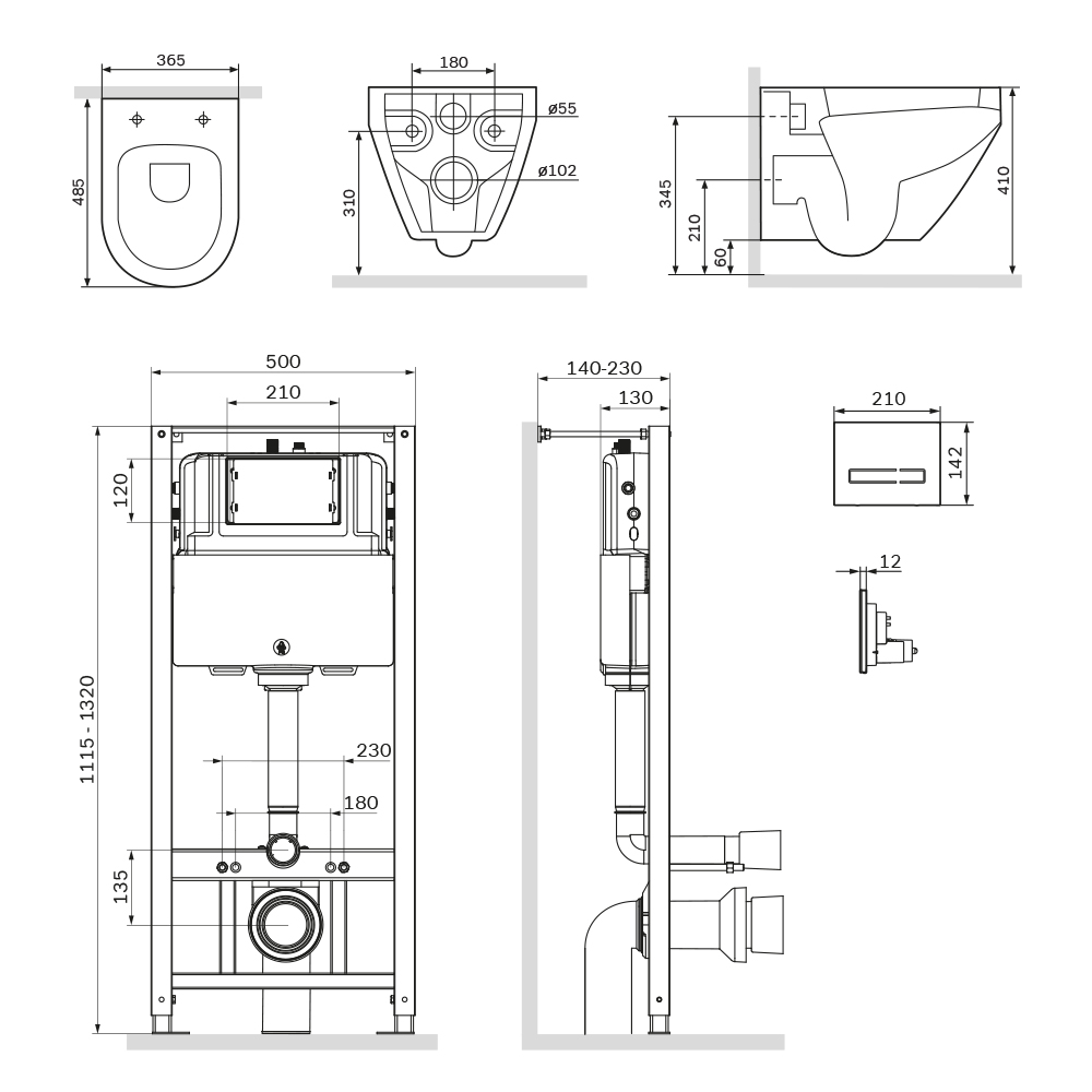 Инстлляция с клавишей Touchless Pro стекло, чёрн с подв унит Spirit V2.0 FlashClean с сид м/л, IS450A38.701700