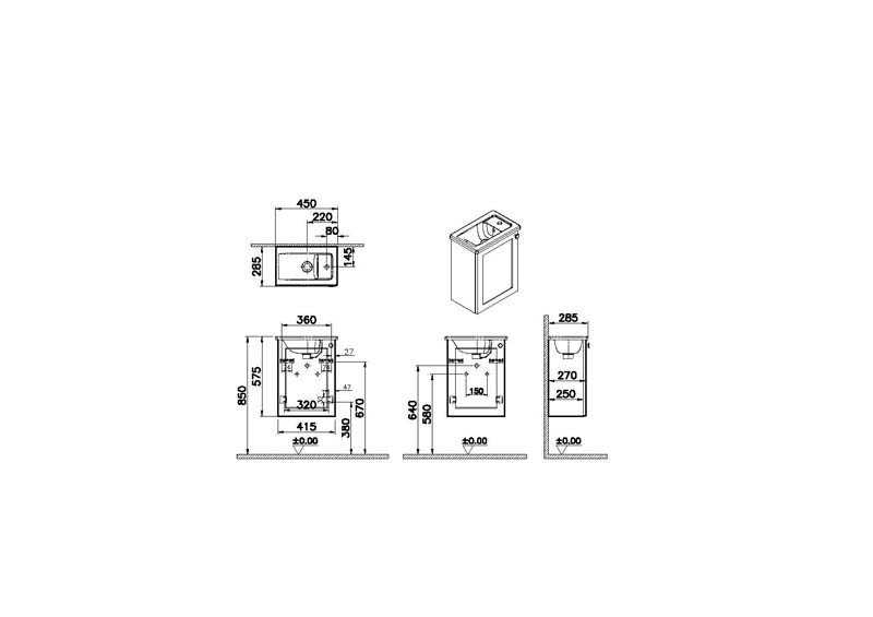Модуль Root Classic 45 см с квадратной раковиной, с дверцей, матовый белый, левосторонний, 68603