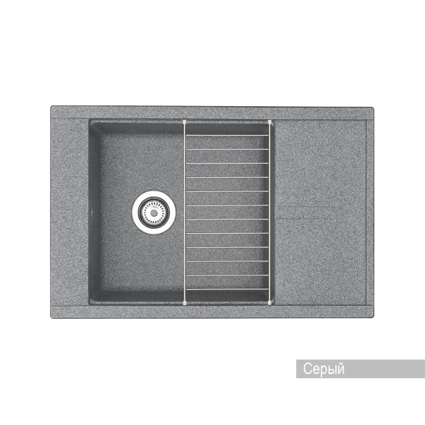 Мойка для кухни из литого мрамора Aquaton Делия 78 прямоугольная с крылом серая 1A715132DE230