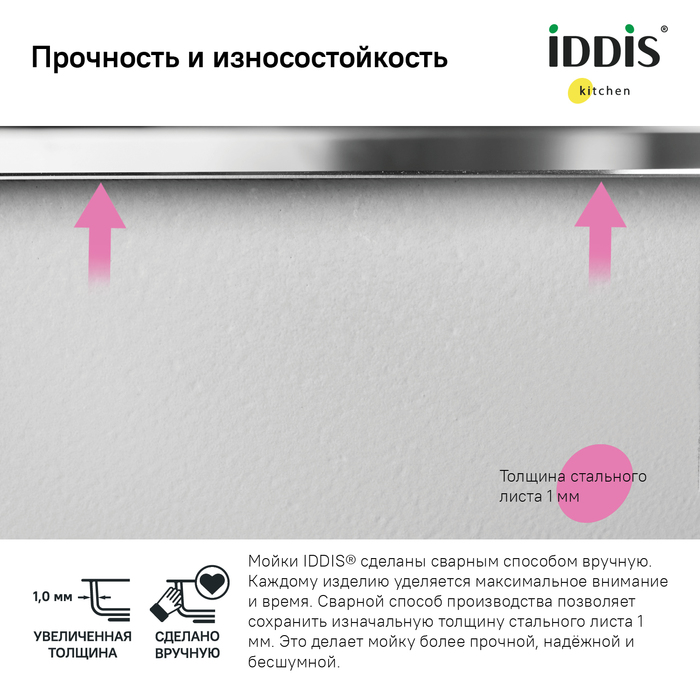 Мойка, нерж.сталь, универсального монтажа, графит, 440*440,  Edifice, IDDIS, EDI44G0i77