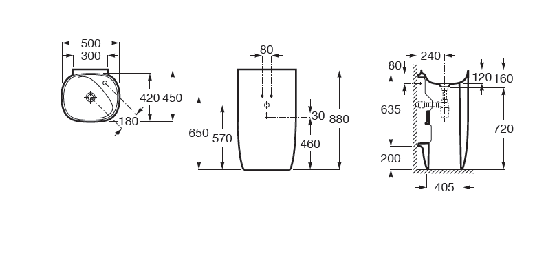 Раковина Roca Beyond 50х42х88 оникс 3270B0640