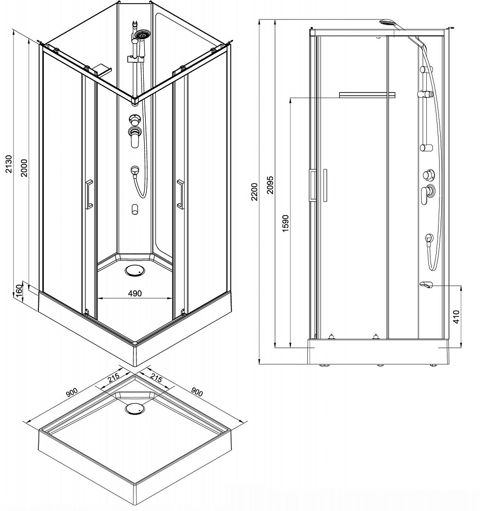 Душевая кабина Aquanet Passion S 2.0 90x90, прозрачное стекло, 00263869
