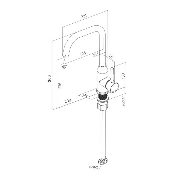 Смеситель для кухни, черный матовый, Meal, Milardo, M01BLL0M05