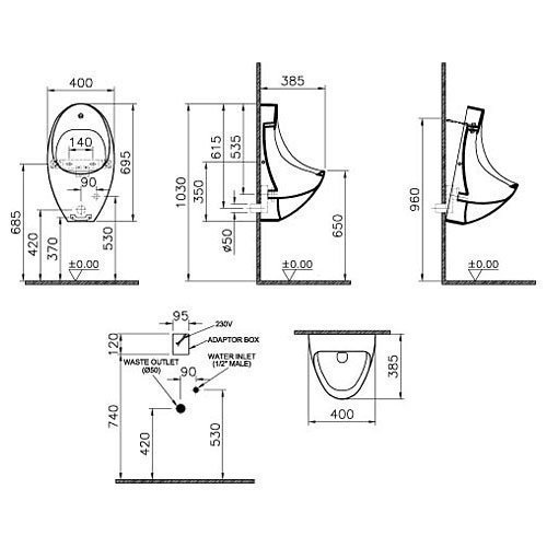 Писсуар Arkitekt с сенсорным смывом, питание от сети, 4106B003-5291