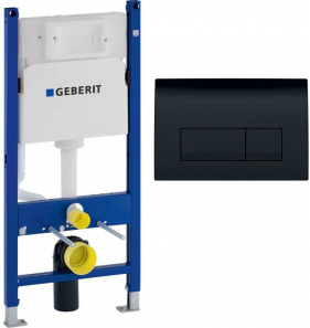 Инсталляция для унитаза Geberit Duofix Basic UP100 111.153.00.1 + Смывная клавиша Geberit Delta 51 115.105.DW.1 черный глянец 111.153.DW.5