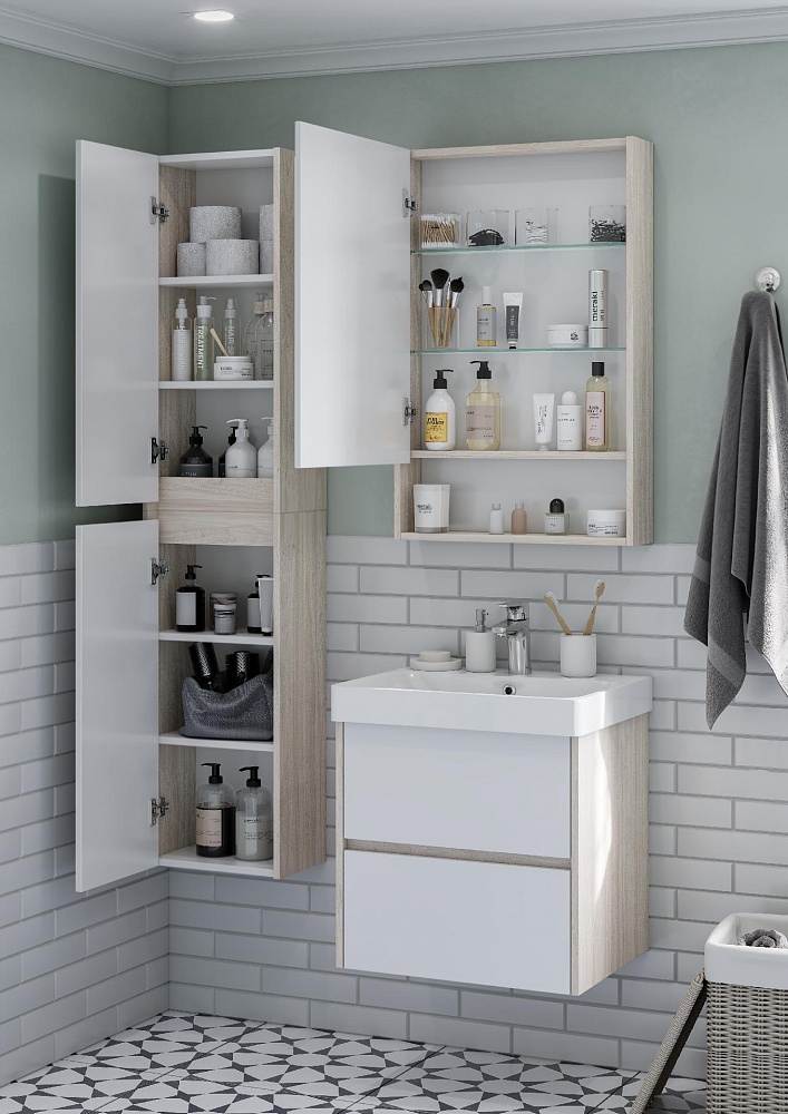 Зеркальный шкаф Aquaton Сканди 55 белый, дуб верона, 1A252102SDB20