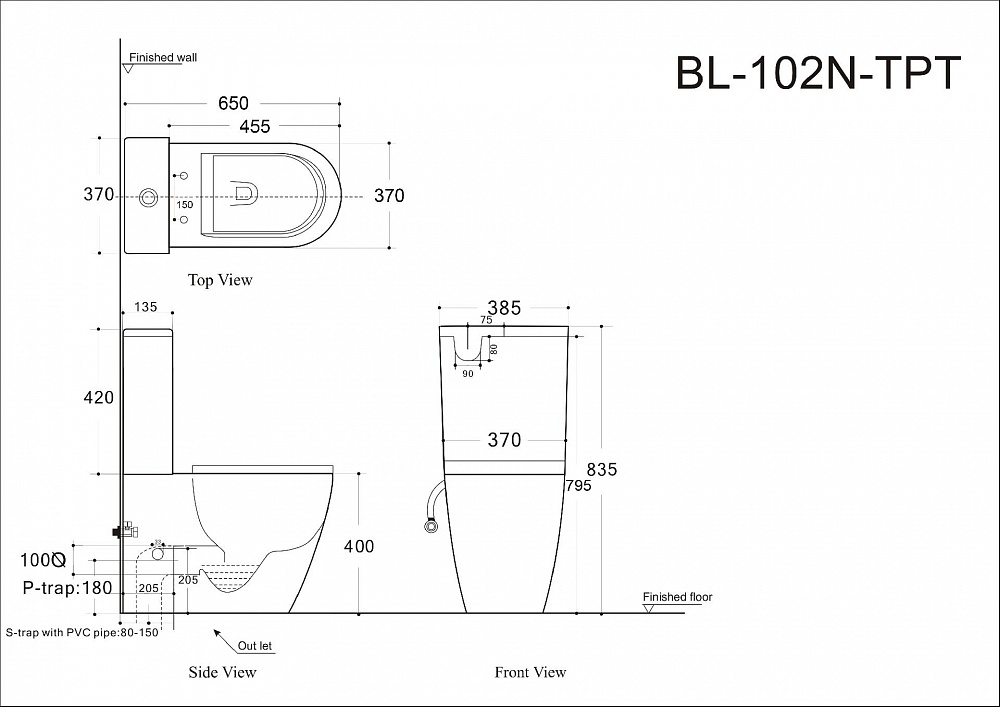 Чаша напольного унитаза Aquanet Rimless Cetus-C1 BL-102N-TPT
