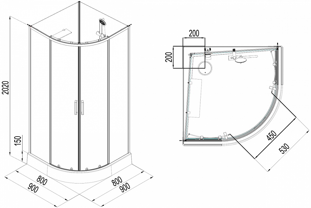 Душевая кабина Aquanet Passion EVO R black 90x90 набор 1, 00267256