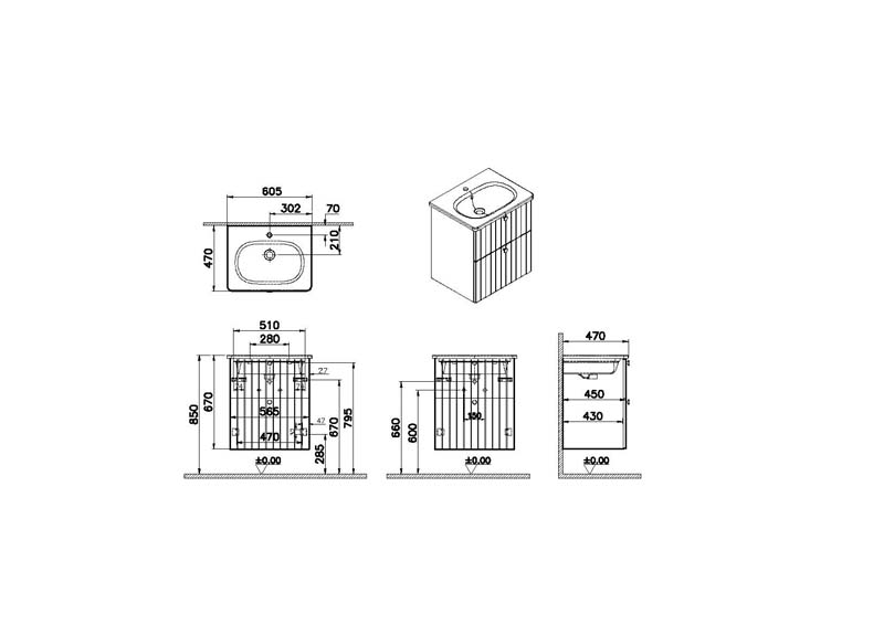 Модуль Root Groove 60 см с круглой раковиной, 2 ящика, матовый белый, 69415