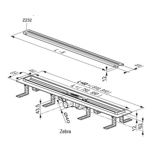 Душевой канал OZ RAVAK Zebra 950 - stainless, X01391