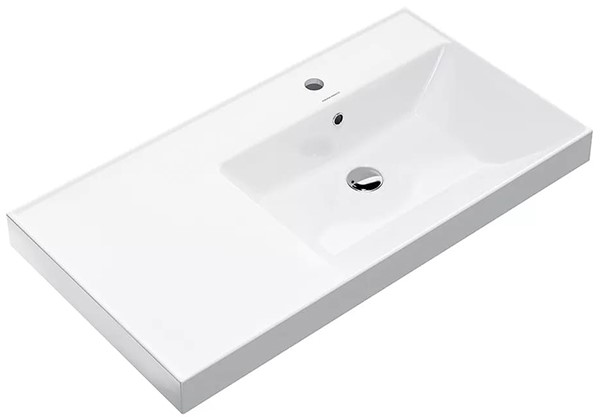Kerama Marazzi Cubo Раковина 90х48.5х18см., подвесная, мебельная, правая, 1 отв., с переливом, цвет: белый глянцевый, CU.wb.90Rh