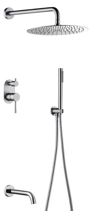 Смеситель встроенный + верхний+ ручной душ Uno. INOX с изливом 464-2-INOX, 464-2-INOX