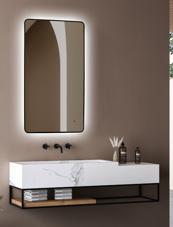 Зеркало ABBER See с подсветкой, бесконтактный выключатель, диммер, черный, AG6102SCB